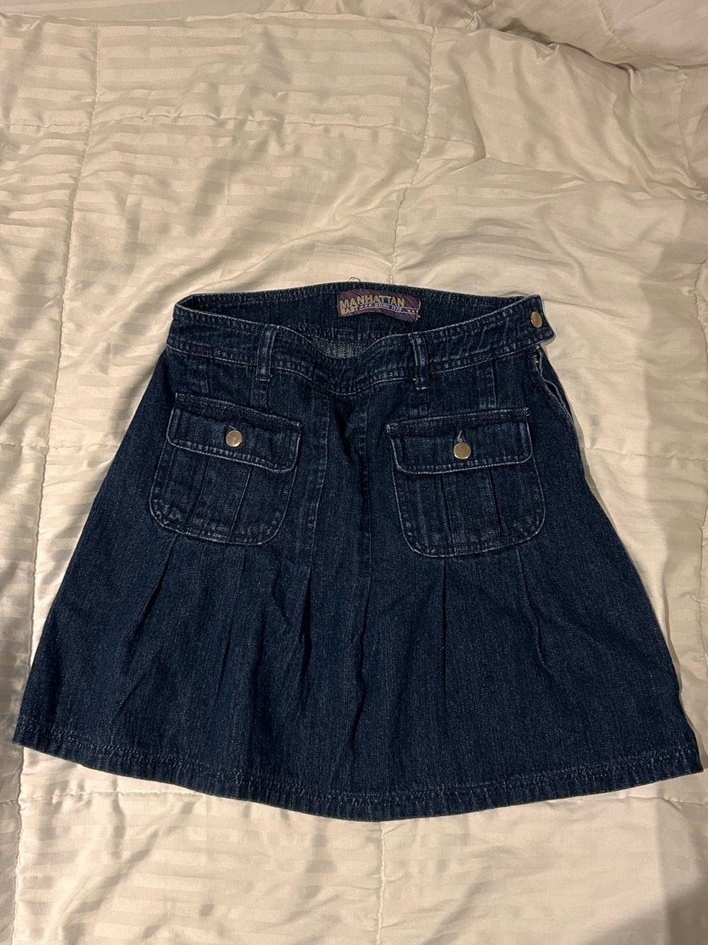Manhattan by Heart Dark Blue Denim Mini Skirt with Front Flap Pockets
